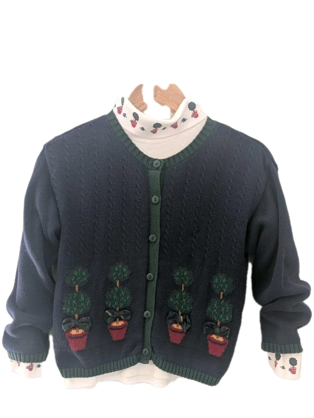 Vintage Hartstrings 3 Pc Topiary Cardigan Skirt Turtleneck Set Girls 10-12 USA